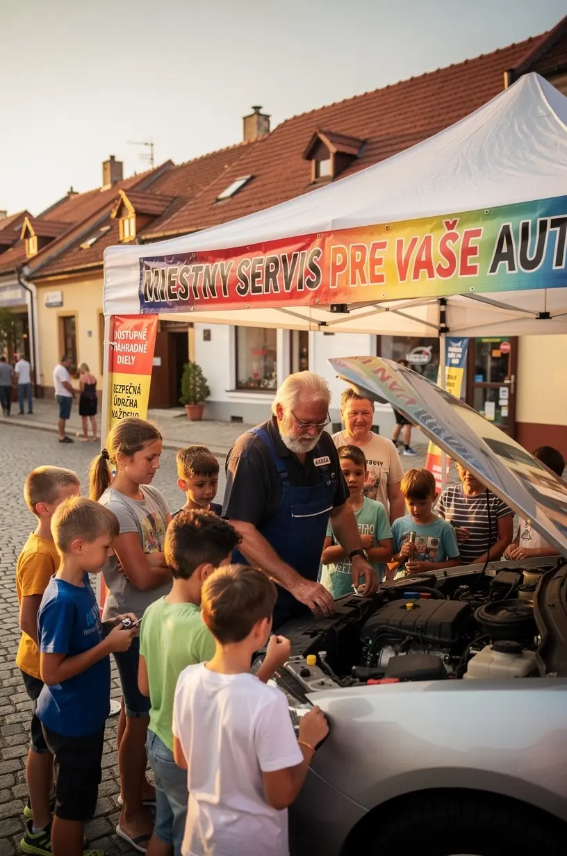 Zákazník konzultuje opravu svojho auta s mechanikom v transparentnej autoservisnej prevádzke na Slovensku.